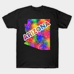 Colorful mandala art map of Arizona with text in multicolor pattern T-Shirt